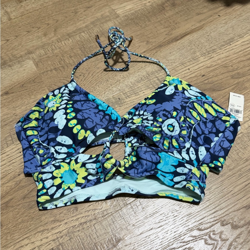 NWT Aerie Floral Blue and Green Halter Bikini Top